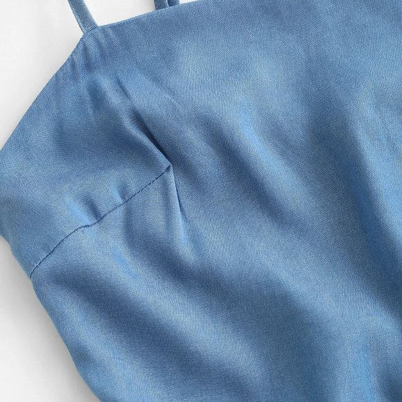 ZAFUL Chambray Smocked Back Mini Cami Dress in Light Blue - Picture 3 of 14